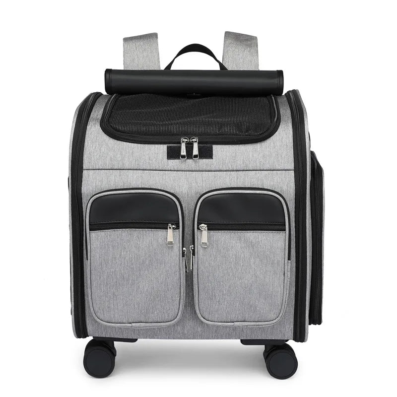 2 In 1 Large Pet Backpack Cat Stroller Pet Carrier with Wheels Portable Foldable Tie-Rod Pet Bag Cat and Dog Travel Carrier Bag