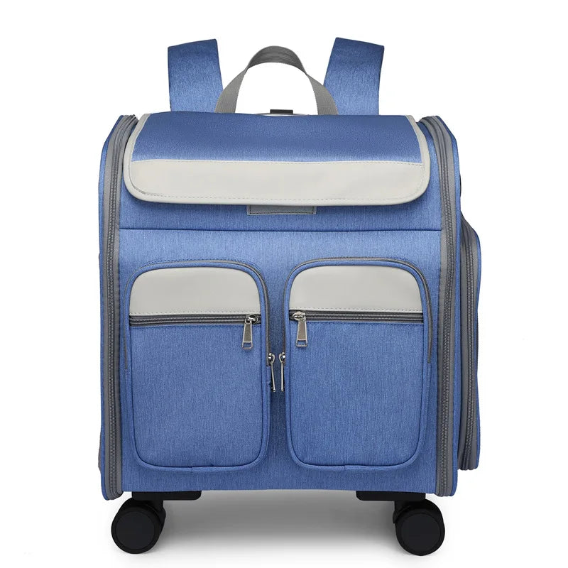 2 In 1 Large Pet Backpack Cat Stroller Pet Carrier with Wheels Portable Foldable Tie-Rod Pet Bag Cat and Dog Travel Carrier Bag